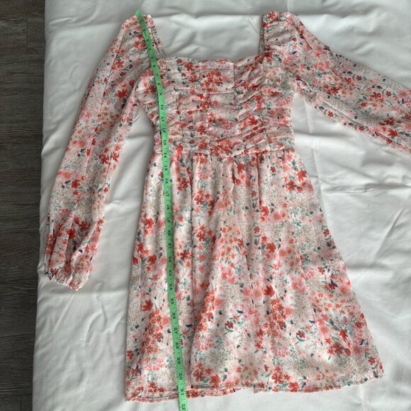 Midnight Doll XS Floral Print Square Neck Long Sleeve Ruffle Mini‎ Dress - Picture 3 of 7
